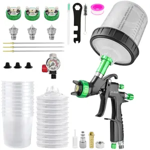 A610 LVLP Air Spray Gun Premium Kit, 3 Nozzles Paint Gun Automotive with 650ml Mixing Cup & 10x Disposable Cups & Air Regulator, Paint Gun for Cars, Furniture, Fence, Varnish&Top Coat