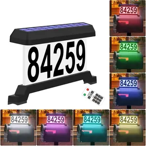 Solar Mailbox Numbers, Double sided Solar House Numbers for Outside,  RGBW Color Changing Remote Control, Lighted Modern Address Sign Solar  for Mailbox(solar rgbw)