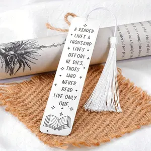 Stainless Steel Bookmark, 1 Count Creative Letter Pattern Bookmark with Tassel, Reading Bookmark for Home School Office Dormitory, Lettering, Book Accessories
