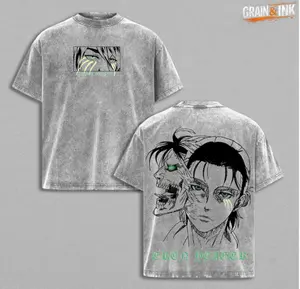 Eren Yeager Shirt – Attack on Titan Vintage Acid Washed Oversized Graphic T Shirt, Anime Titan Transformation Streetwear Dark Aesthetic Heavyweight Cotton Unisex Tee, Scout Regiment Gift for Anime Fans