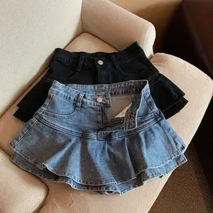 Denim skirt women's cake skirt A-line mini skirt pants high waist design sense niche hip-wrapped hot girl short skirt