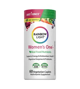 Rainbow Light Womens Multivitamin One + | 60 Caplets | Supports Energy & Antioxidant Health | Real Food Nutrients, Digestive Enzymes & Probiotics