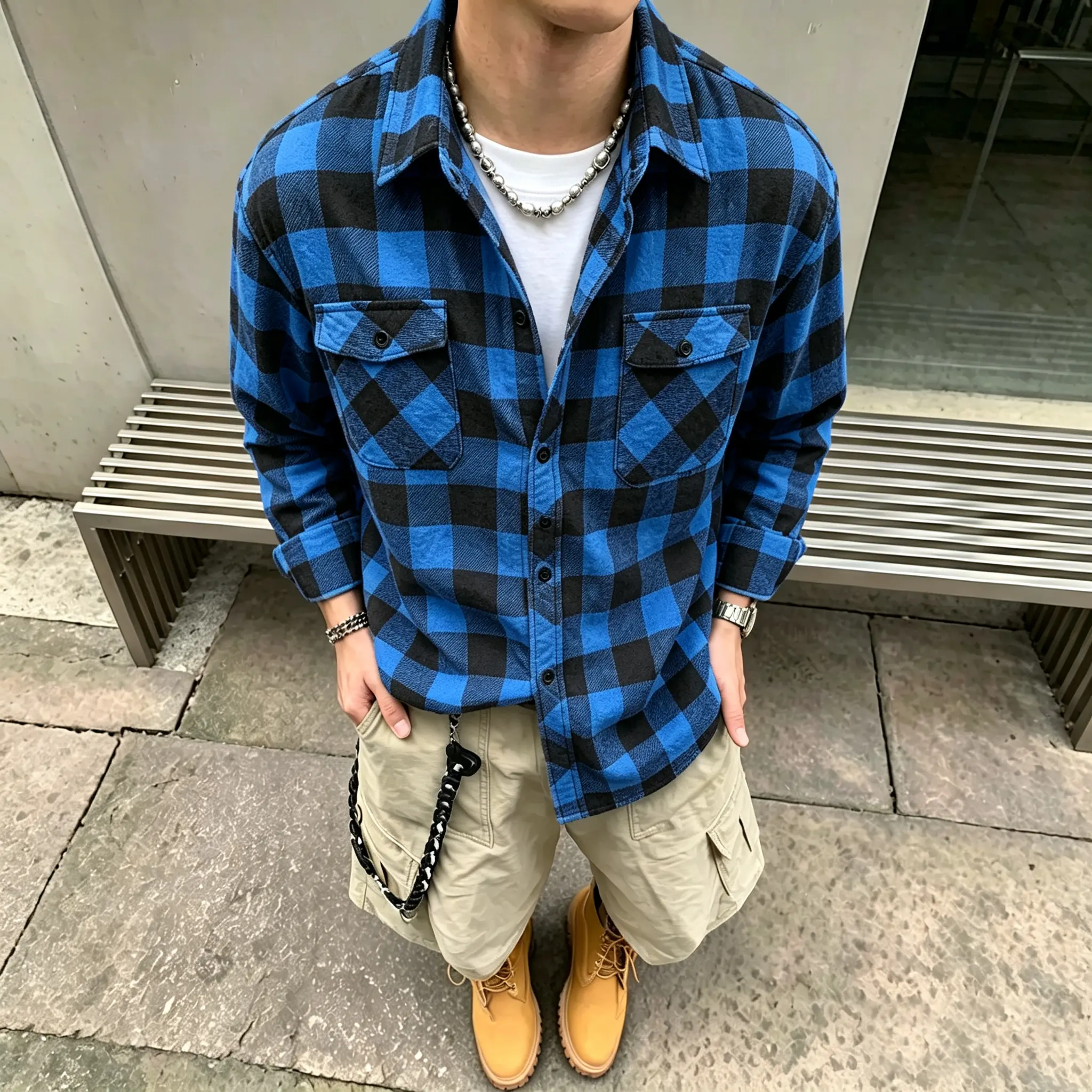 Men’s vintage large plaid shirt, available in a 3-pack or single piece, loose long-sleeve button-down top with collar and dual chest pockets, casual American streetwear overshirt,clothes for back to school,first day of school outfits Men’s vintage large plaid shirt, available in a 3-pack or single piece, loose long-sleeve button-down top with collar and dual chest pockets, casual American streetwear overshirt,clothes for back to school,first day of school outfits