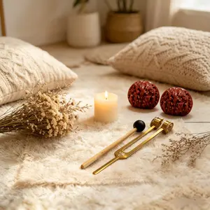Tuning Forks Kit: 128Hz, 256Hz, 512Hz – with Obsidian, Amethyst, Clear Quartz Crystals, Mallet & Gift Box – for Meditation, Yoga, Chakra Balancing