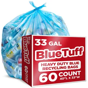 Heavy-Duty Blue Recycling Bags, 60-Pack Blue Garbage Bags For Recycling | 33-Gallon Capacity| Commercial, Industrial or Home Use