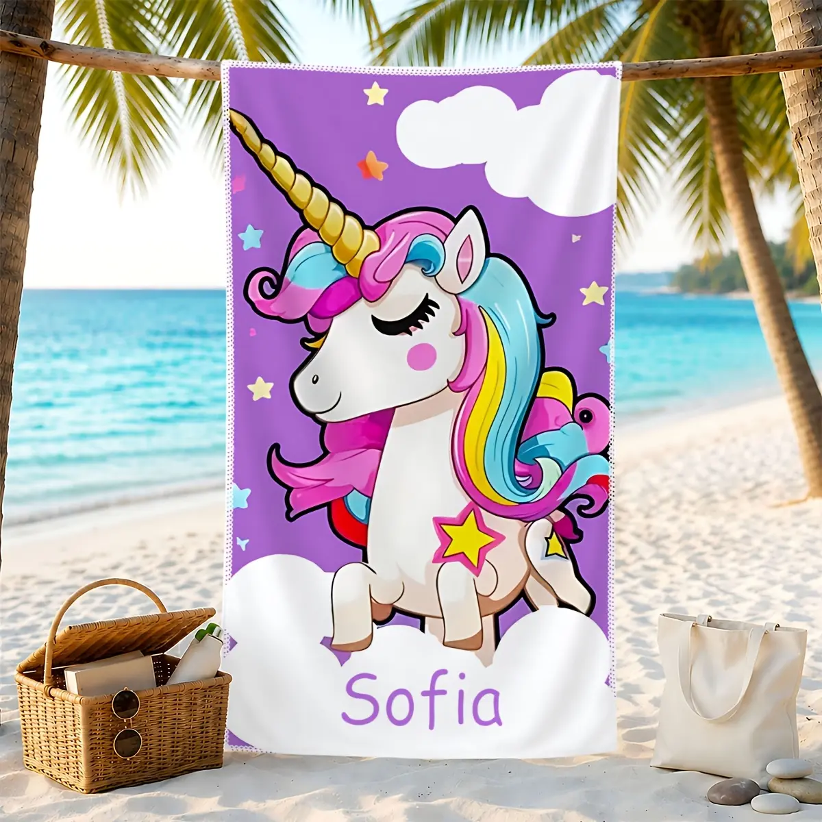 1pc Beach Towel with Custom Name And Unicorn Design, High-Quality Large Bath Towel Personalized Towel, Vibrant Colors, Easy to Clean And Visually Distinctive, Suitable for Casual Leisure Occasions, Beach, Swimming, Surfing, Fitness, Camping