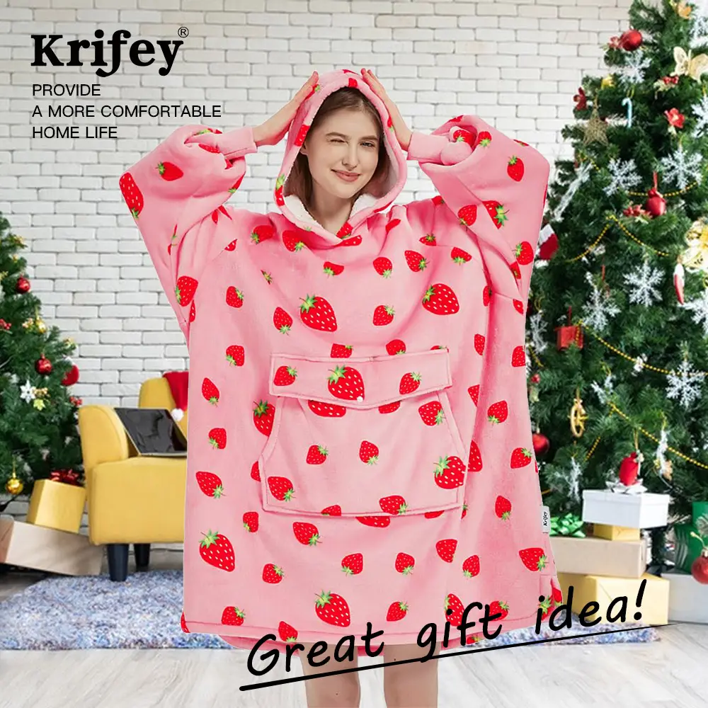 Krifey Wearable Blanket Hoodie Print Collection, Oversized Sherpa Hoodie, christ...