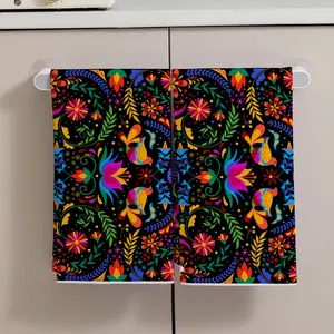 Mexican Floral Kitchen Towel, Tenango Style Decorative Dishcloth, Absorbent Hand Towel, Perfect Gift for Friends and Family