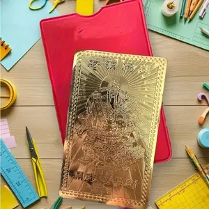 Chinese Gold Foil Fortune God Cards, Attract Wealth Amulet, New Year Feng Shui Decor, Business Family Lucky Gift with Storage Bag