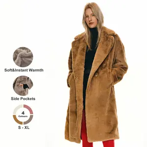 Orolay Women's Fuzzy Fleece Winter Jacket Faux Fur Lapel Coat Mid-Length Sherpa Teddy Coat  Comfort  Long Sleeve Womenswear Soft Fashion Tops Outerwear