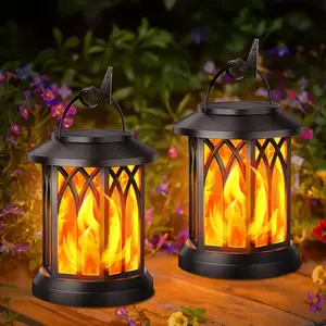 2pcs LED Flickering Flame Solar Hanging Lights Lantern Outdoor Garden Pathway Lamp Eco-Friendly Solar Powered Hanging Design for Garden Pathways