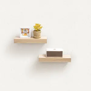 2 Set Country Floating Shelves 11.8" Wall Mounted Wood Shelves for Bathroom Bedroom Living Room Kitchen Hanging Shelf for Books Storage Decor with Invisible Brackets Maple Lightweight MDF Material