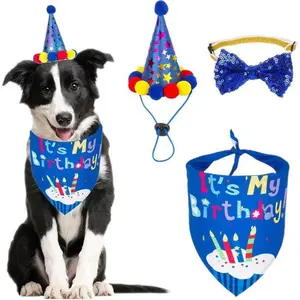 3pcs/set Pet Dog Birthday Hat, Dog Birthday Decorations, Dog Birthday Headband, Dog Birthday Party Supplies, Birthday Dog Costume Suitable for Small, Medium and Large Dogs and Cats, Dog Party Decorations