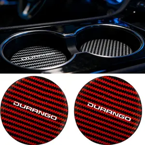 2 Pcs Car Coaster Water Cup Holder, Anti-Slip PU Leather & Carbon Fiber Striped Design, Fits Dodge Durango, Secure Grip Protection