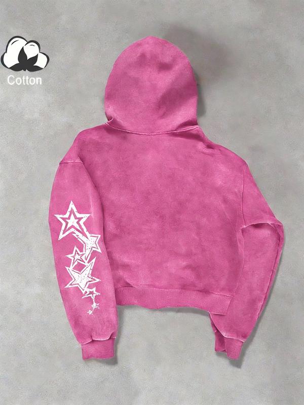 Unisex Street Style Zip Hoodie Jacket, Spring & Fall Thin Cotton Sweatshirt, Xworld Logo Star Pattern, Y2K Campus Hip Hop Fashion