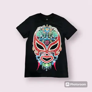 Mascara Azteca Fitted T-Shirt - Neon Ink Glow in the Dark Graphic, Soft Cotton Material, Casual for Men