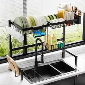Over The Sink Dish Drying Rack (Expandable Height and Length) Snap-On Design 2 Tier Large Dish Rack Organiser