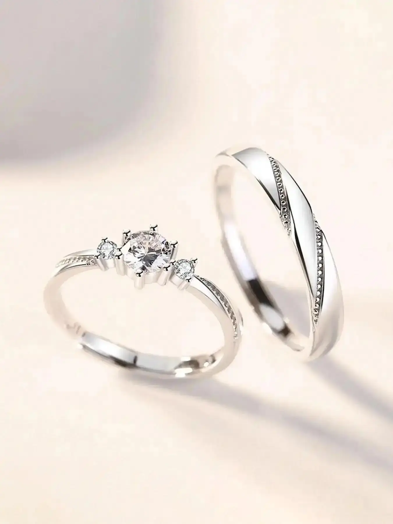 2026 New Model Simple Classic Rhinestone Decorated Couple Ring, Heart Shaped Matching Rings, Fashion Hand Jewelry for Party, Daily Clothing Decor, Trendy All-match Exquisite Birthday Gift, Elegant Perfect Great Wear