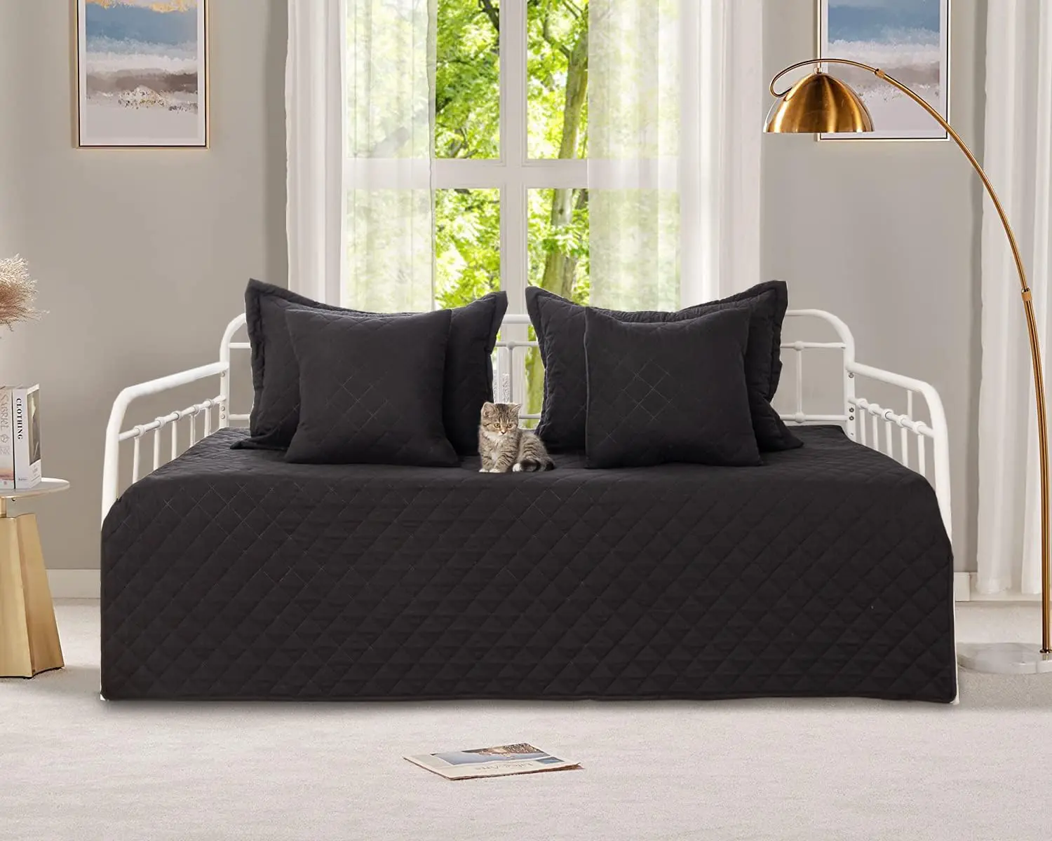 5-Piece Cozy Daybed Bedding Set Twin/Double Sided Quilting Comforter & Bedspread Geometric Print 39"x75" with 4 Pillow Shams