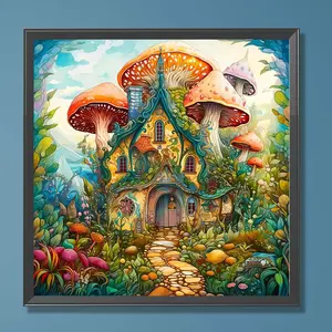 Mushroom House Pattern DIY Diamond Art Painting Picture Without Frame, 5D Diamond Art Paint Picture For Beginner, DIY Home Decor, Diamond Painting Kits