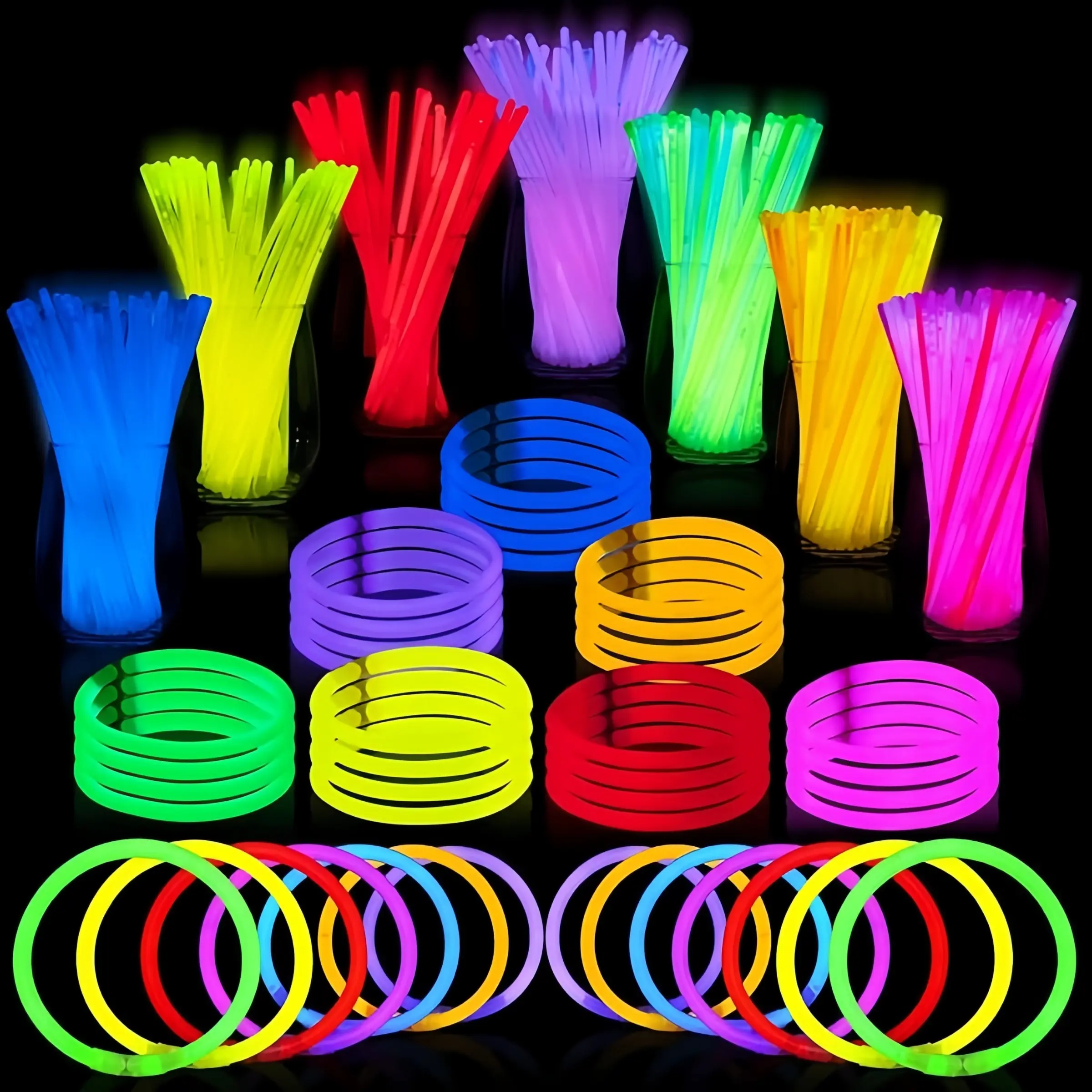 Fluorescent Party Glow Sticks Set for Adults, Light-Up Necklaces, Balls, Glass, Bracelets, Halloween Decorations, Glow Sticks Bulk for Music Festivals