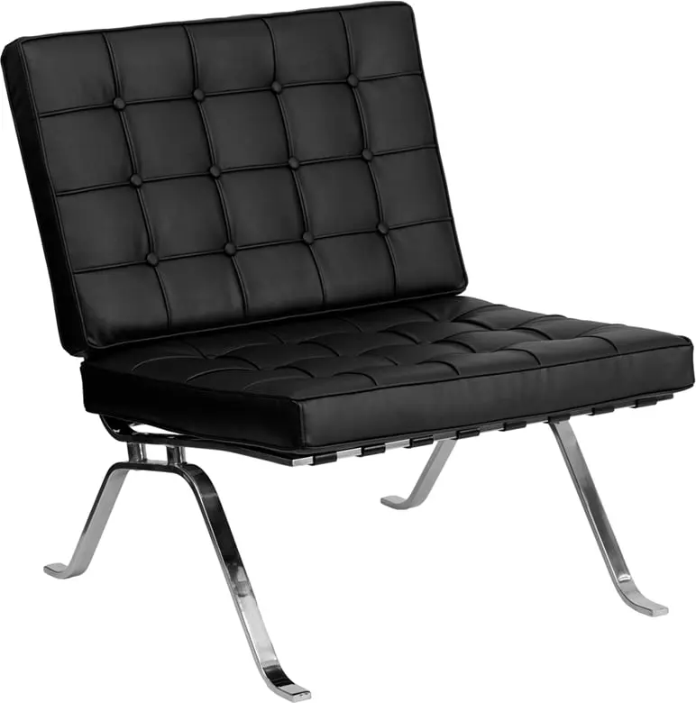 Flash Furniture HERCULES Flash Series Black PU Leather Lounge Chair - Button Tufted, Eco-Friendly Materials, Fire Retardant Foam, Foam Filled Cushions, Curved Legs, Office