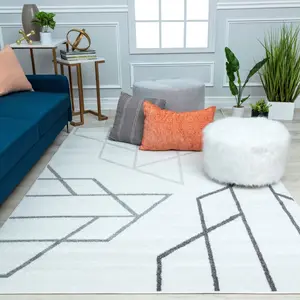 Mason Brooks RA41123 Contemporary Rugs - 8ft3in x 10ft Azure AZ20B Rhinestone Geometric Rectangle Soft Decorative Area Rug, Ivory