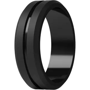 Silicone Wedding Rings for Men, Brushed Top Middle Engraved Line Rubber Engagement Bands 8.2mm Wide 2.5mm Thick - 1/4/6/7 Variety Multipack
