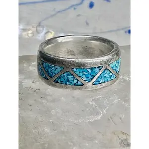 Zuni Wedding ring turquoise chips wedding band size 6.50 sterling silver women men
