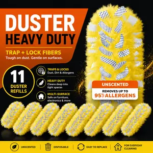 Heavy Duty Multi-Surface Duster Refills, Disposable 11-Count Unscented Cleaning Heads with Trap & Lock Fibers for Home Furniture, Blinds, Electronics