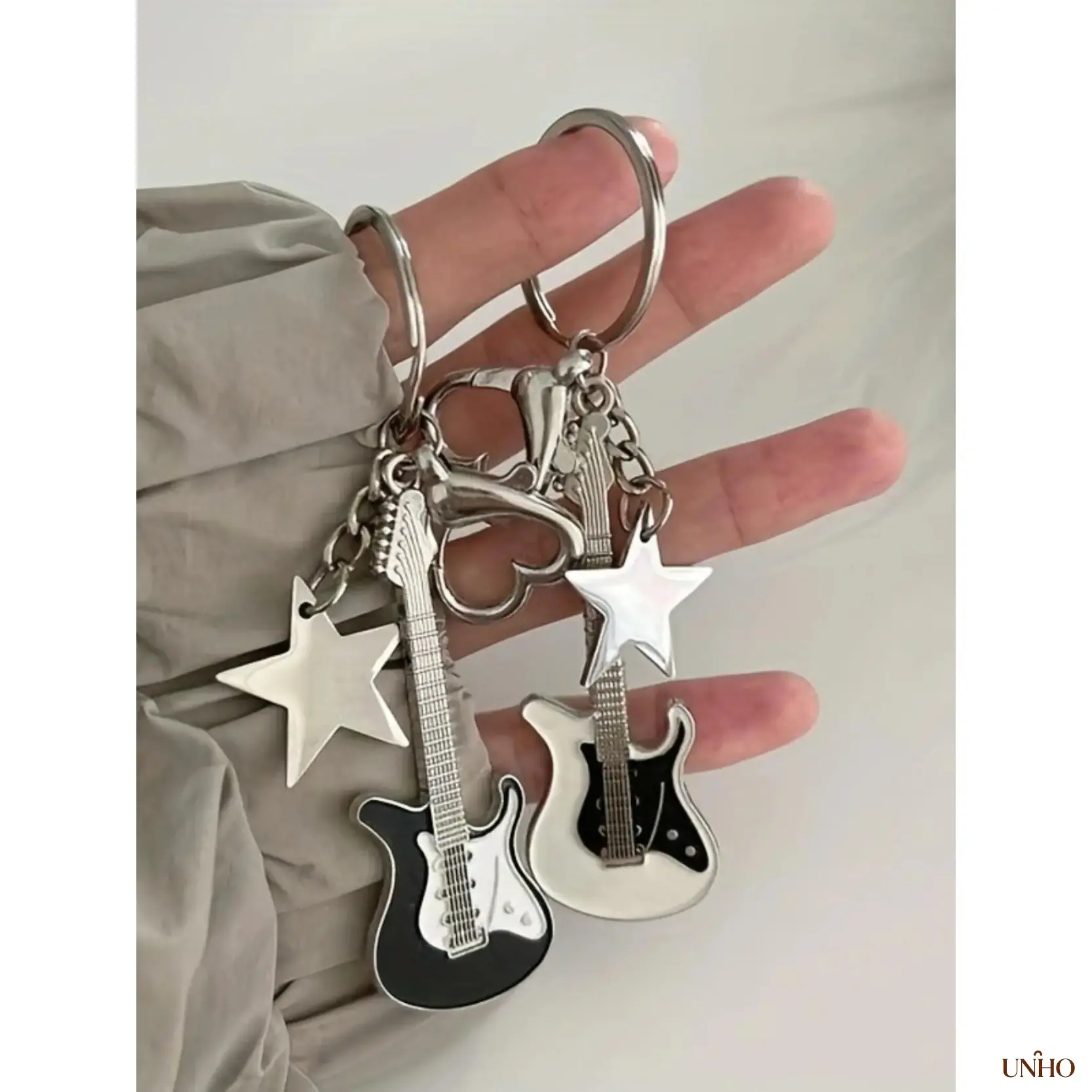 Guitar Star Heart Alloy Key Ring For Men, Trendy All Match Exquisite Bag Pendant, Multi Use Decor Accessory For Car Keys And Thoughtful Stylish Birthday Gift For Music Lovers