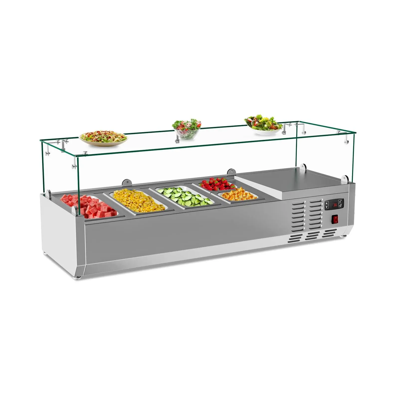 [Football Fan SeasonDeal] New Upgraded Utility Tables 48'' Countertop Refrigerated Condiment Station with Auto Defrost, Digital Controller, and LED Display – Sandwich Prep Table with 3 x 1/3 Pans and 2 x 1/6 Pans, Glass Lid for Restaurant and Food Truck
