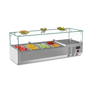 New Upgraded Utility Tables 48'' Countertop Refrigerated Condiment Station with Auto Defrost, Digital Controller, and LED Display – Sandwich Prep Table with 3 x 1/3 Pans and 2 x 1/6 Pans, Glass Lid for Restaurant and Food Truck