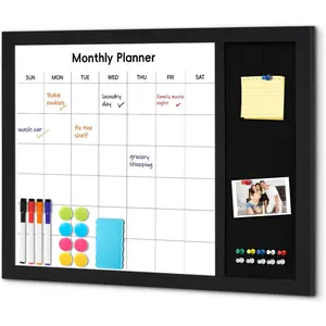 Dry Erase Calendar Whiteboard for Wall,  36" X 24" Linen Large Calendar White Board Combo with Aesthetic  Framed, Bulletin Board  Wall Mounted for , School, Office, Kitchen