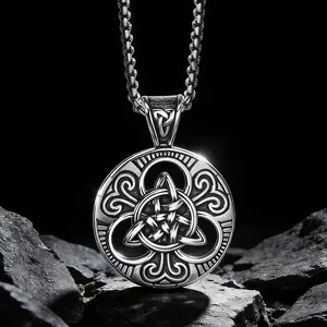 ELFASIO Celtic Knot Necklace for Men Women, Good Luck Irish Celtic Magic Both Sided Stainless Steel Pendant Jewelry