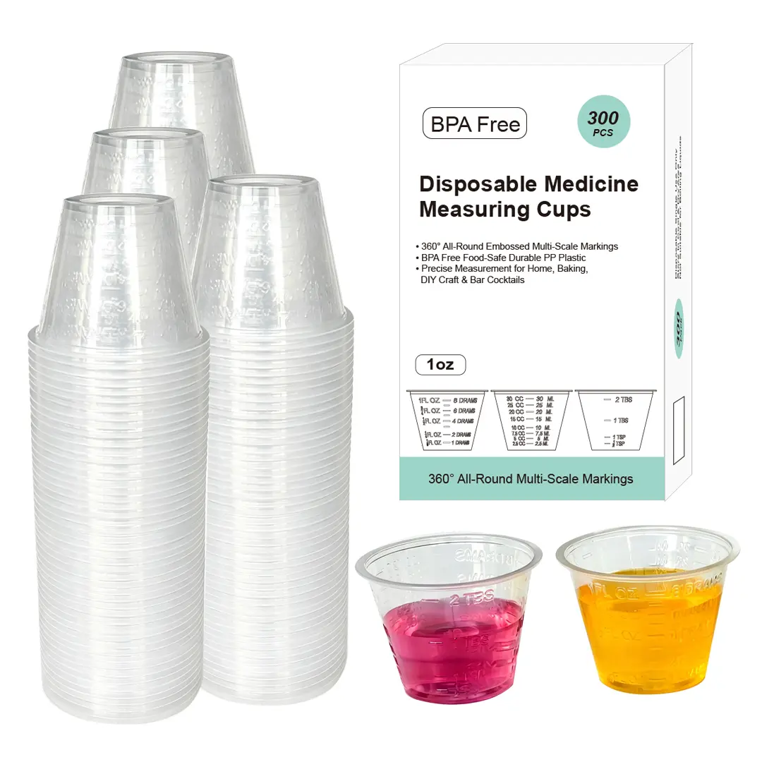 Disposable Graduated Medicine Cups, 300 PCS 1oz (30ml) BPA-Free Small Plastic Measuring Cups with Embossed Multi-Scales for Home Use, Liquid Medication, Paint Crafts