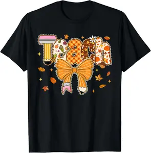 100% Cotton Thanksgiving Teacher Pencil Bow One Thankful Teacher Fall T-Shirt