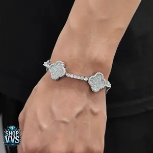 Clover Flower Tennis Bracelet - 18K Gold/Silver Plated, Iced Out CZ Moissanite, Unisex Gift Floral Accents Elegant Design