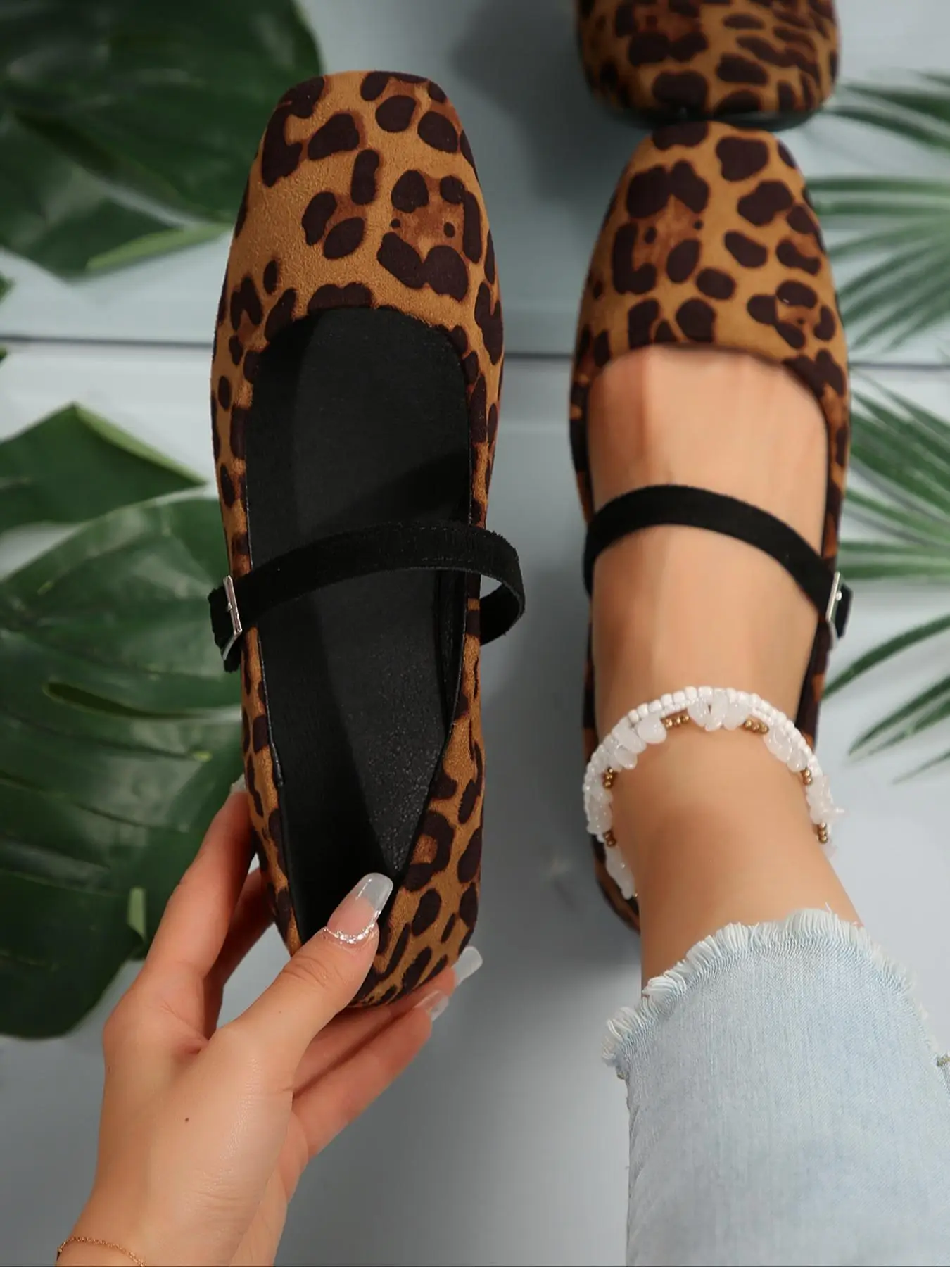 Fashion Leopard Print Flat Shoes, Commuting Shoes, Casual Comfortable Square Toe Flat Footwear Shoes for Daily Wear, Lightweight Breathable Walking Sh