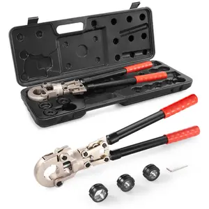 VEVOR Copper Press Tool Tube Fittings Crimping Kit, 360° Rotatable Press Crimper Tool with 1/2", 3/4", 1" Quick Change Jaws, Locking Pin & Extendable Handle, Meet ASTM B88 and B75 Standard