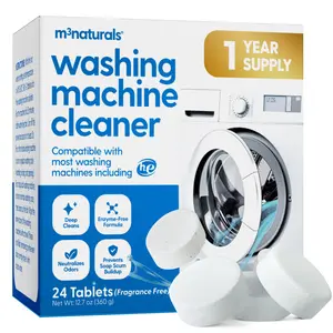 M3 Naturals Washing Machine Cleaner for HE Front & Top Load, 24 Fragrance-Free Tablets, Deep Clean & Odor Neutralizer, 1-Year Supply, Septic Tank Friendly - Cleaning, Deodorizer Detergent