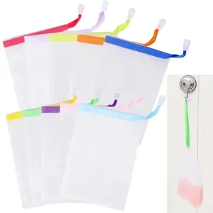 10 PCS Soap Bags Handmade Soap Bubble Mesh Bags Exfoliating Soap Saver Pouch Net Bags with Drawstring Body Facial Cleaning Tool for Bath & Shower Random color