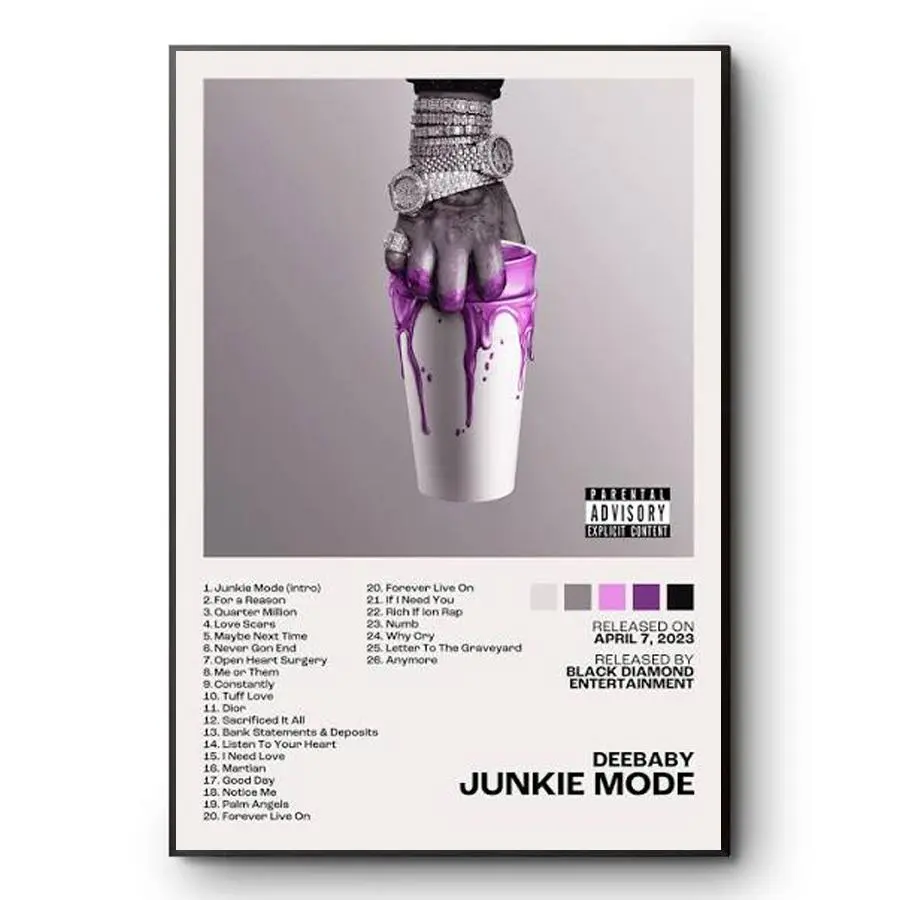 DeeBaby Junkie Mode Album Cover Music Poster Rap Aesthetic Rapper Album Wall Art