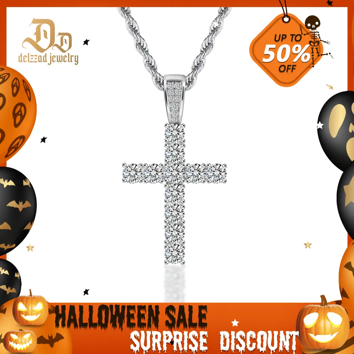 Delzzad 5.6ct Synthetic Moissanite S925 Unisex Classic Cross Pendant Necklace Perfect for Any Occasion & Everyday Wear Birthday Anniversary Gifts