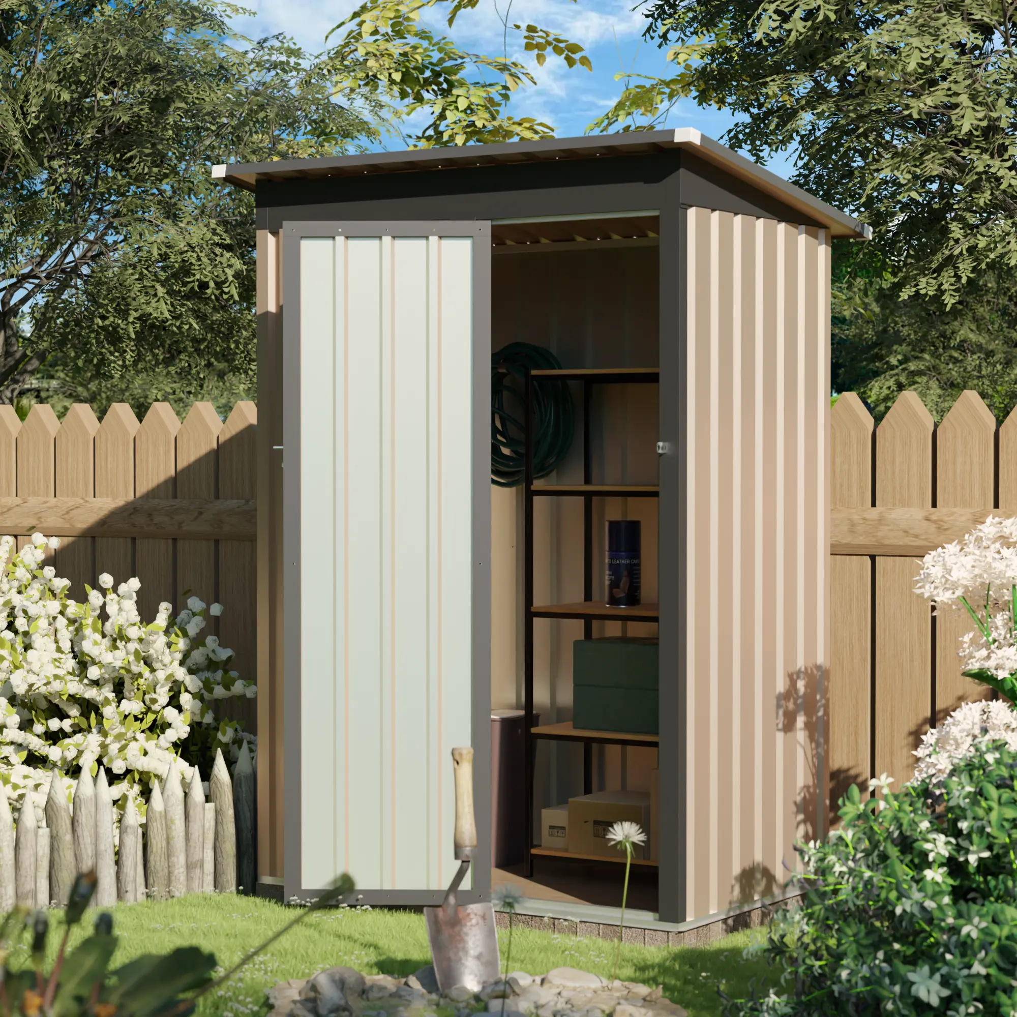 4.27FT x2.42FT Metal Garden Shed 5 X 3 FT Pent Roof with Hinge Door Durable Storage Solution High-Strength Galvanized Steel Frame
