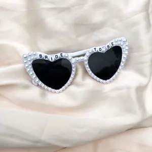 Custom Pearl Heart Shaped Sunglasses for Bachelorette Party, Bridal Shower or Engagement
