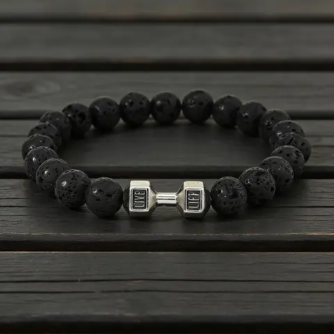 1pc/2pcs Lava Stone Dumbbell Beaded Bracelet, Sporty Style, Natural Lava Stone & Stainless Steel, Ideal for Fitness Enthusiasts, Beaded Jewelry Bracelets