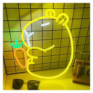 Sign Illuminated Capybara Neon Sign Novelty Cute Animal Guinea Pig LED Night Light Dimmable Kid Room Birthday For Teenage Girl Sign Lamp