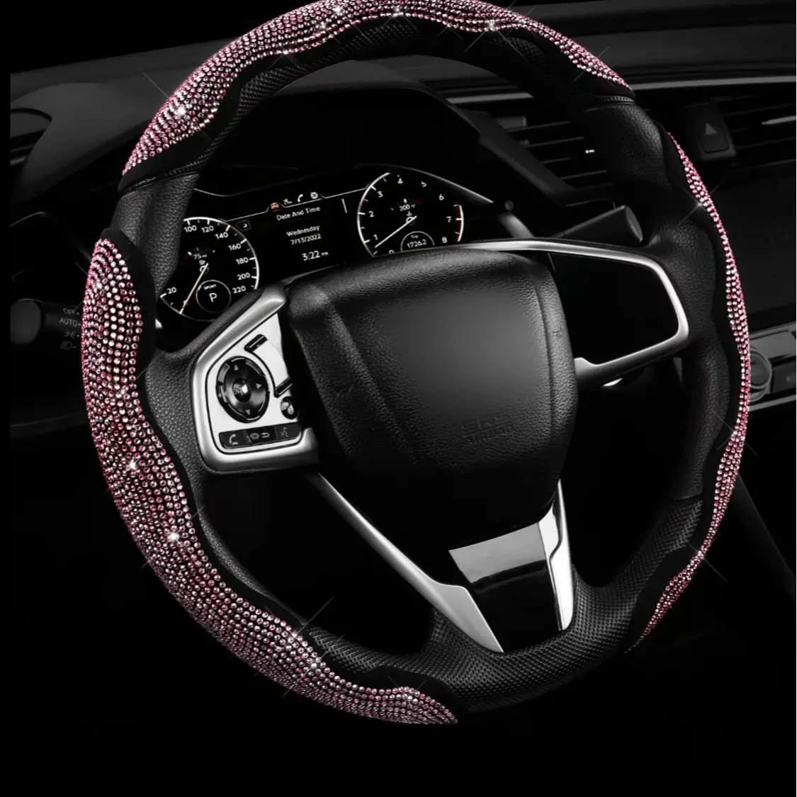 Bling Rhinestone Steering Wheel Cover, Perforated Breathable Leather Anti-Slip Auto Steering Protector, Fashion Sparkly Car Interior Decor Accessory for Women soft upgrade premium quality protective design modern driver wrap
