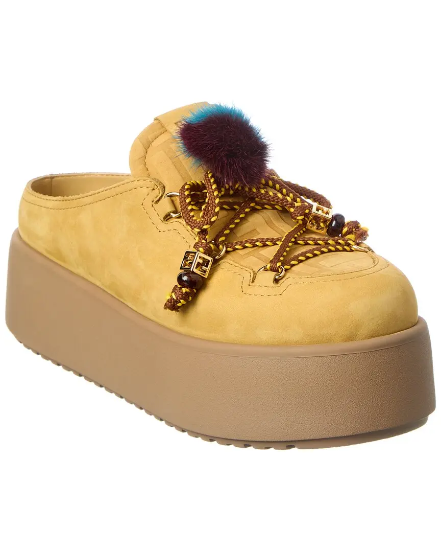Fendi FF Logo Suede & Shearling Mule